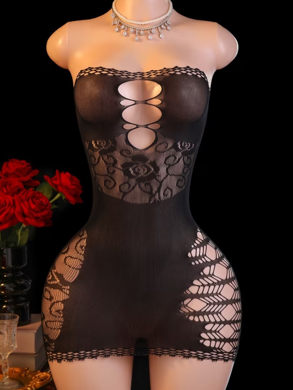Black, Floral, Elegant, Lingerie Slip